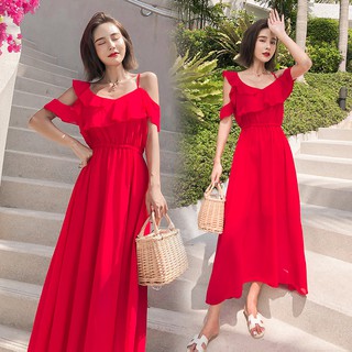 Đầm Maxi trễ vai chất Chiffon thời trang mùa hè cho phái nữ