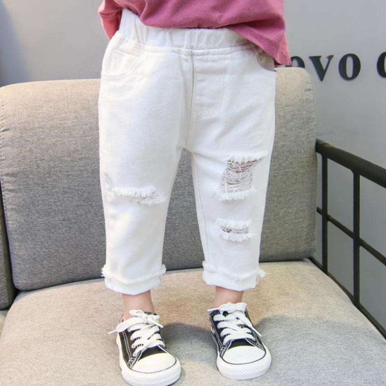 Quần jean trắng eo cao trung bình cá tính cho bé 1-7 tuổi . ⚡