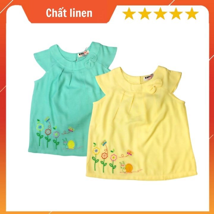 Áo bé gái kiểu thêu hoa 16-19kg. Chất vải linen - thoáng mát - Tomchuakids.