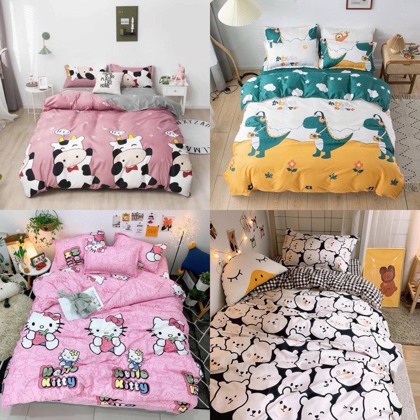 Bộ chăn ga gối cotton 3d - Mẫu con giống đáng yêu.