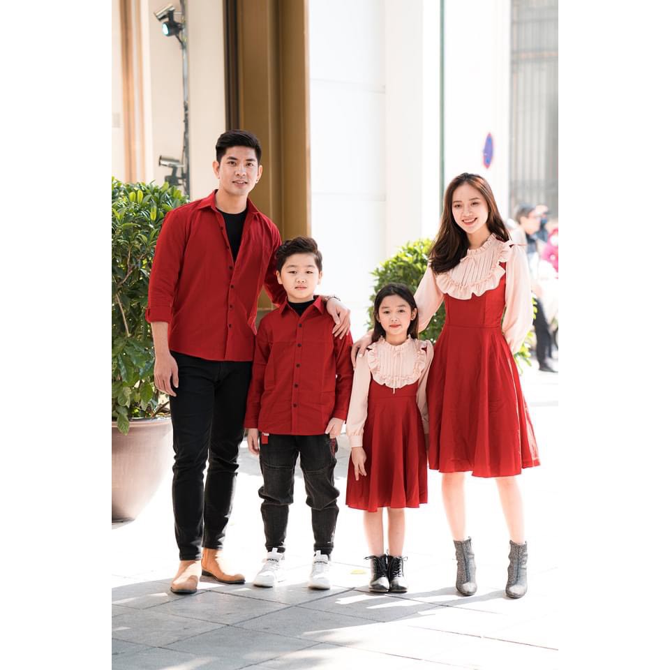 Mẫu mới ,Váy cổ bèo, Áo Đỏ May Mắn Của Cả Gia Đình