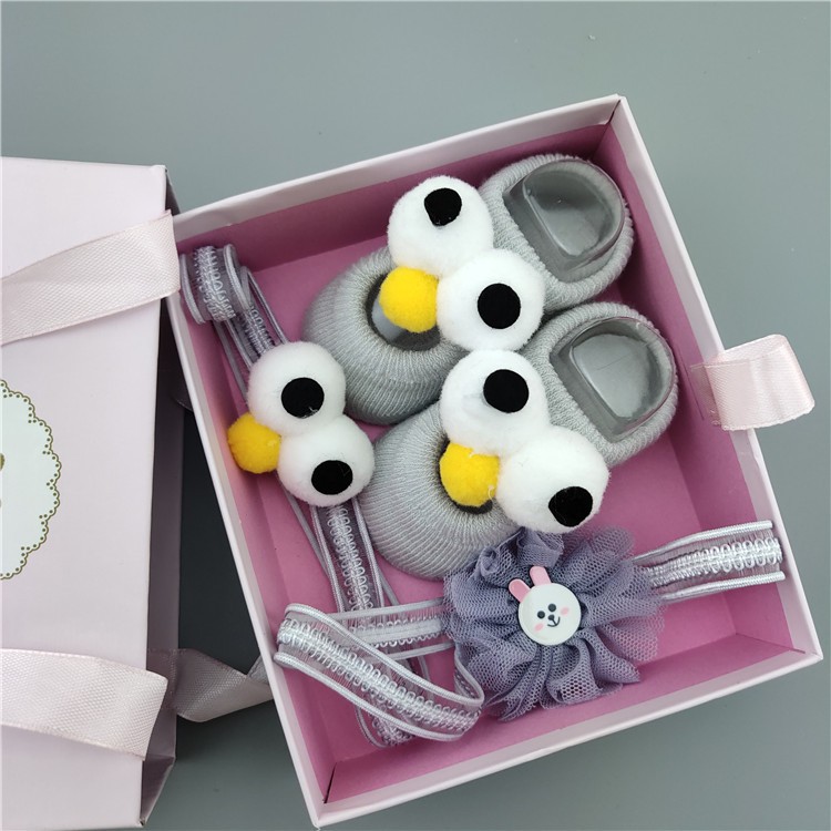 Bộ tất cotton gắn hoa + băng đô phụ kiện chụp ảnh cho bé