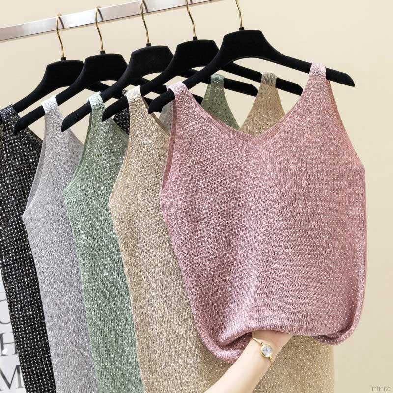 Áo dây đính sequin lấp lánh thời trang dành cho nữquần áo