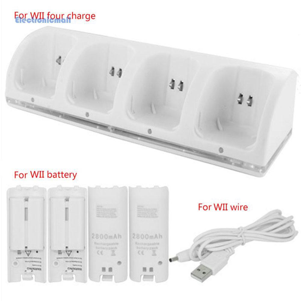 ElectronicMall01 4 Port Charger Stand Charging Dock Station w/USB Cable for WII Game Console