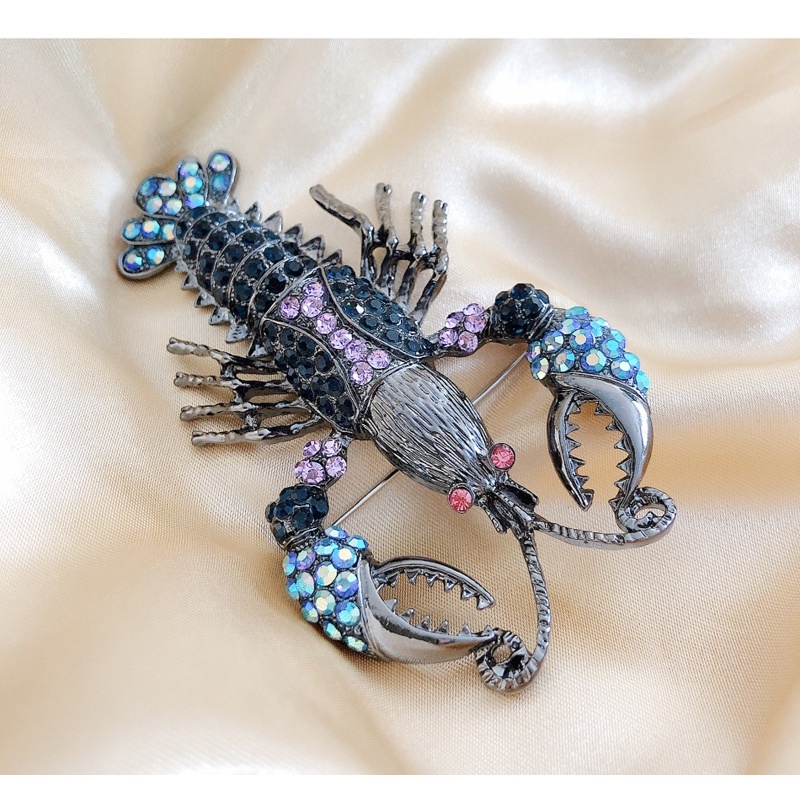 Ghim Cài Áo Hình Tôm Hùm Đính Đá Phong Cách Retro