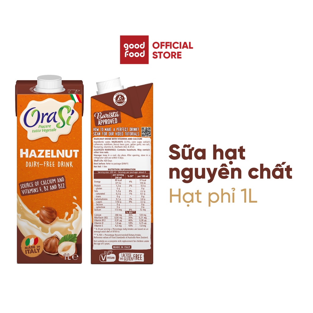 [Mã BMBAU50 giảm 7% đơn 99K] Thực phẩm bổ sụng sữa hạt phỉ Orasi Hazelnut 1L giàu dinh dưỡng tốt cho sức khỏe