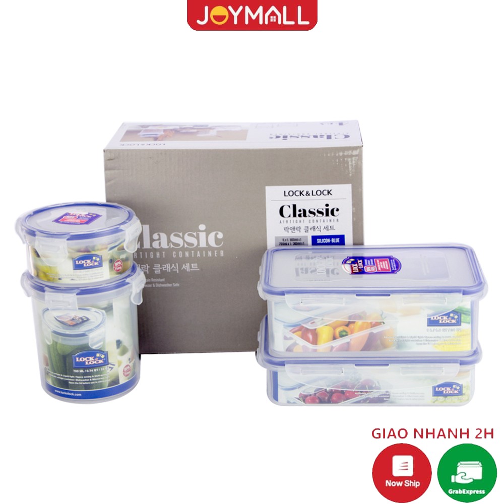Bộ 4 hộp nhựa đựng thực phẩm Lock&Lock Classic HPL816S4 - Hàng Chính Hãng, Dùng Được Trong Máy Rửa Chén - JoyMall