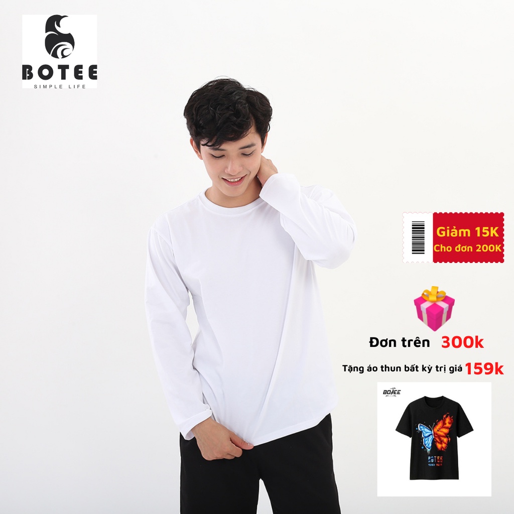 Áo thun dài tay trơn Basic BOTEE form rộng unisex nam nữ