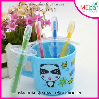 Bàn chải tập đánh răng Silicon cho bé kèm khay cắm tiện dụng