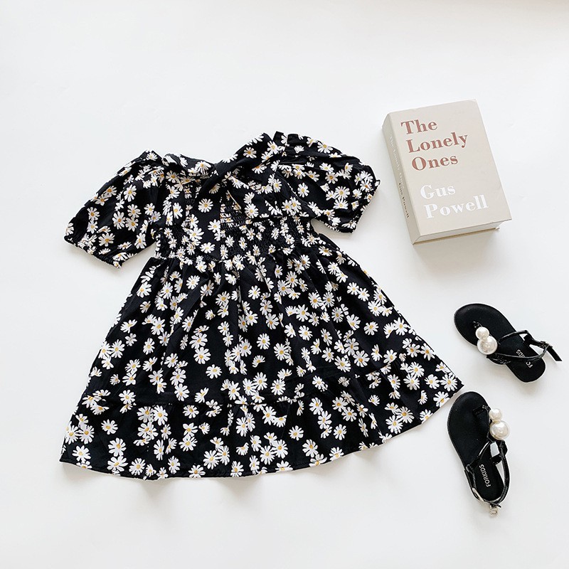 Đầm hoa tay ngắn cho bé gái 2-8 tuổi