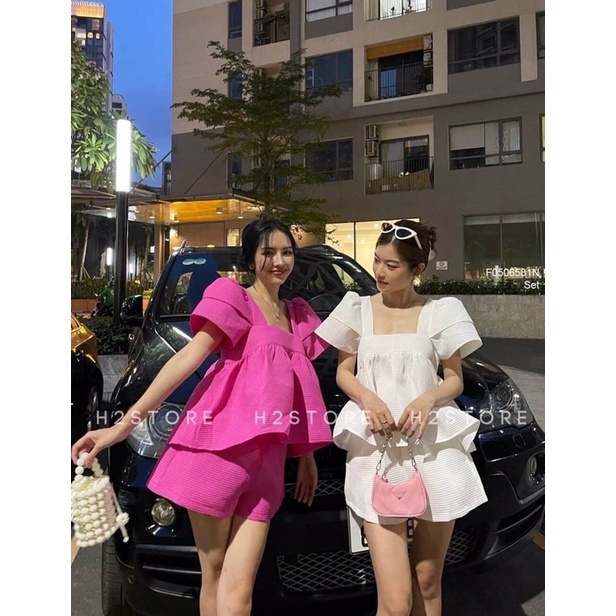 Set bộ áo phối viền tay cánh tiên kèm quần suông