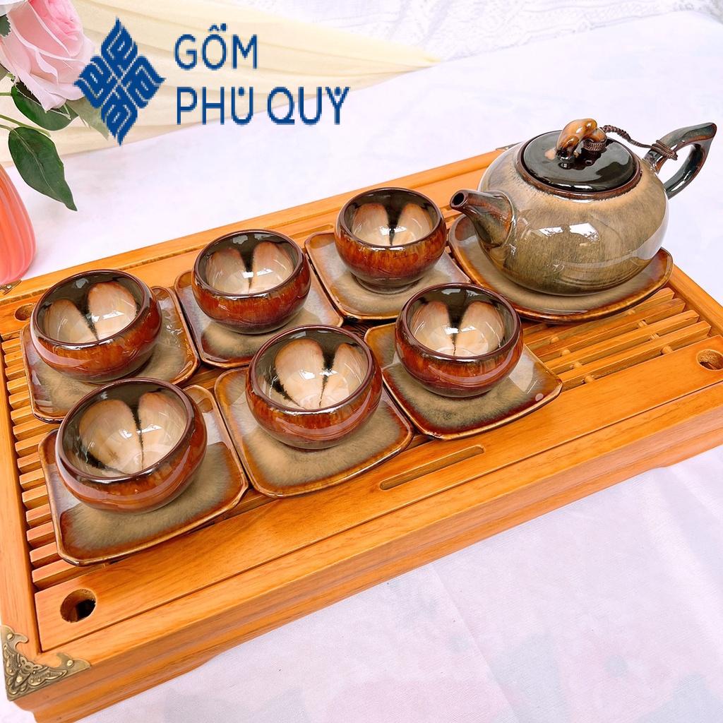 Bộ Ấm Trà 🎁 Gốm Sứ Bát Tràng 🎁 Bộ Ấm Chén,quả Hồng Gấm Hoa Cao Cấp Decor Gomphuquy Thh02