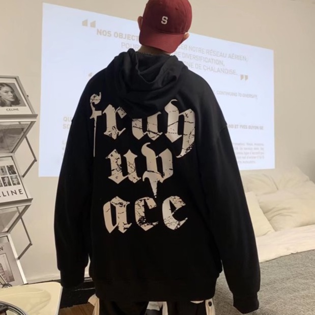 Áo hoodie dáng rộng in họa tiết chữ cái đơn giản dễ phối đồ cho cả nam và nữ