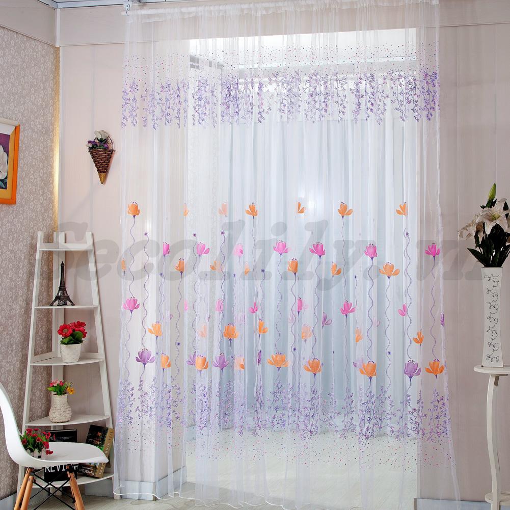 Rèm Cửa Trang Trí Nhà In Hoa Bằng Vải Tulle