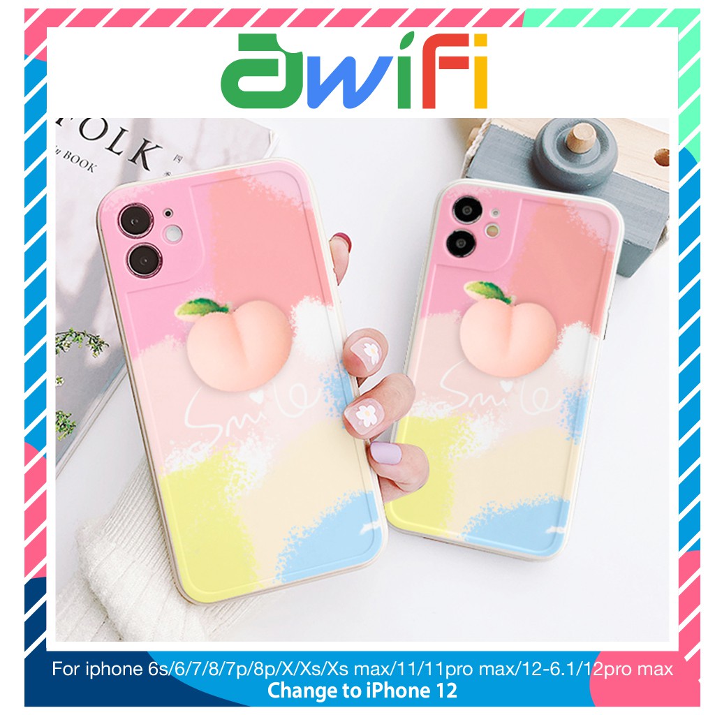 Ốp lưng iphone viền nổi bóng smile đào bóp 6plus/6s/6splus/7/7plus/8/8plus/x/xr/xs/11/12/pro/max/plus/promax-Awifi D3-6