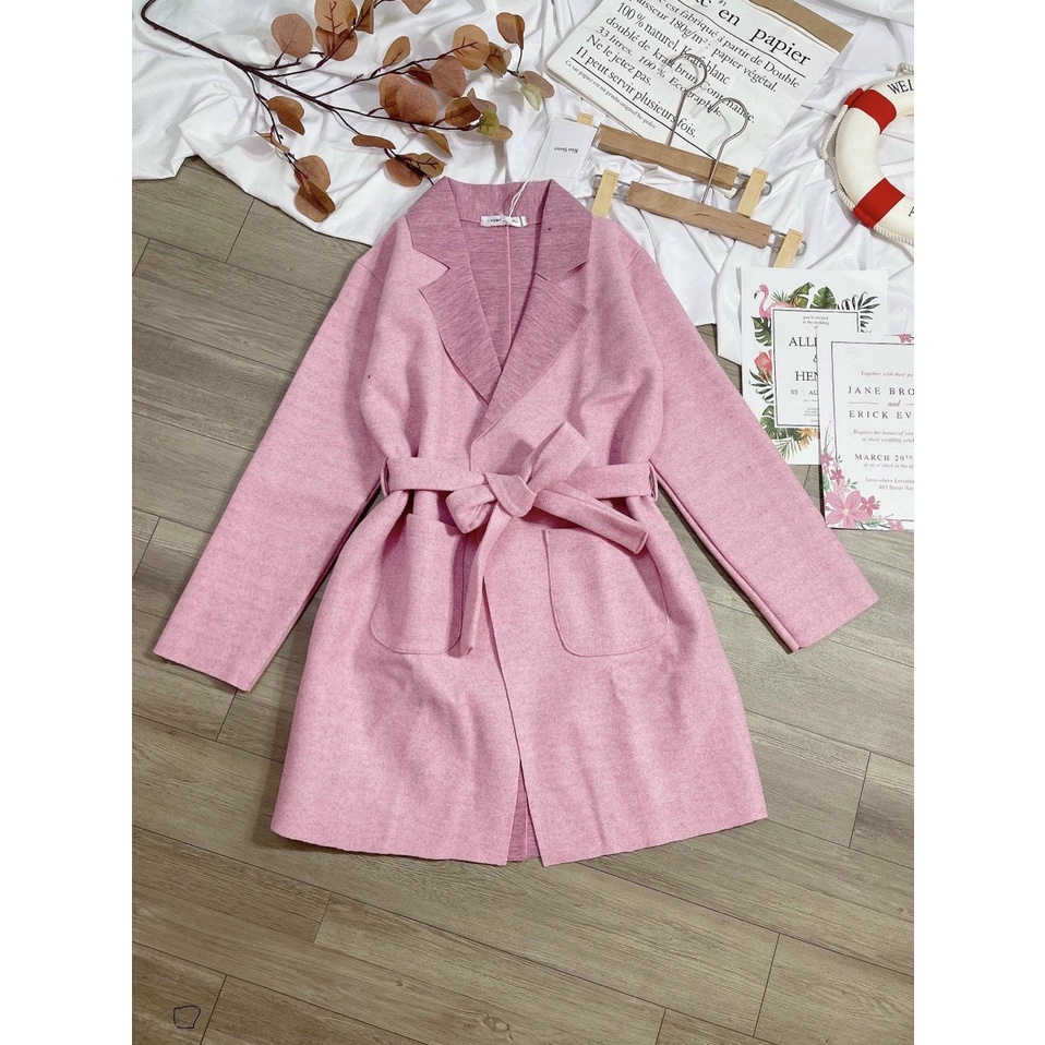 Áo dạ dáng dài khoác mùa đông dạ ép 1 lớp màu hồng xinh CS180