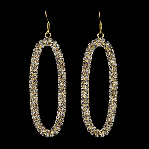 Khuyên tai hình bầu dục đính đá lấp lánh