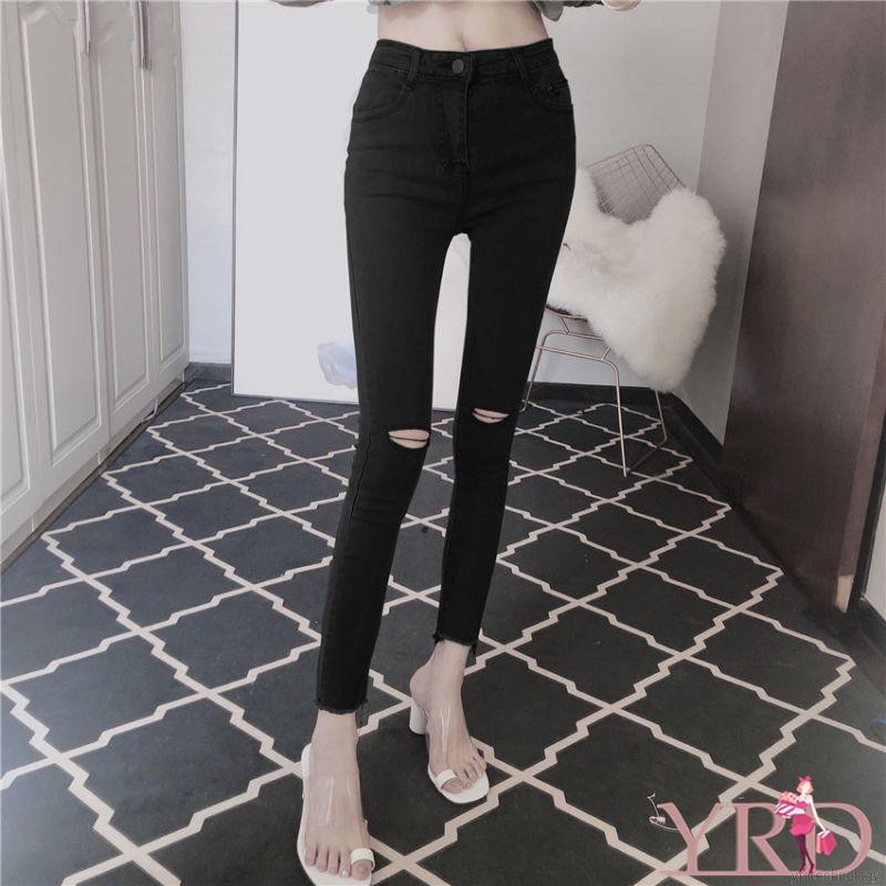Quần Denim Lưng Cao Thiết Kế Rách Cá Tính | BigBuy360 - bigbuy360.vn
