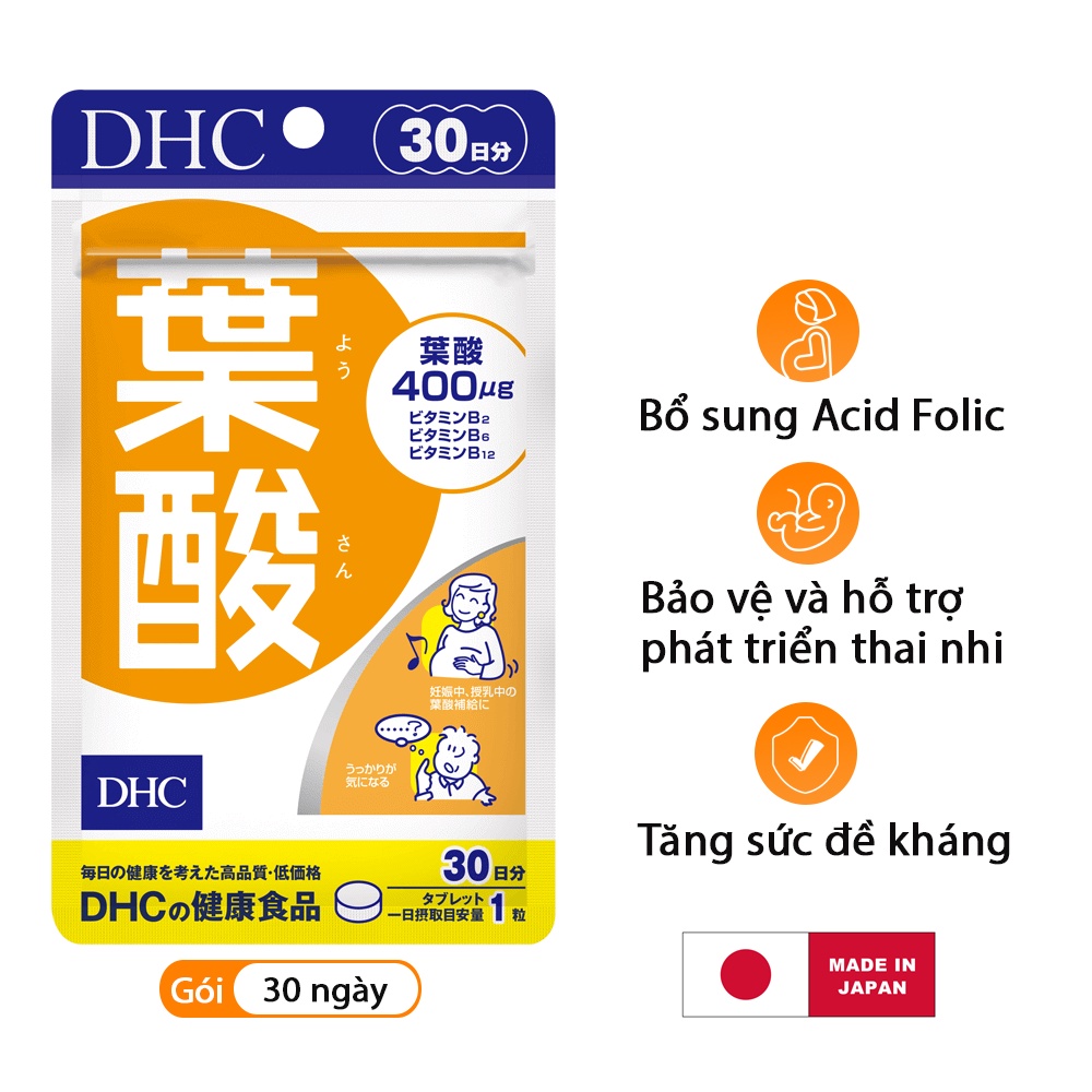 Viên Uống DHC Folic Acid cho mẹ bầu, phụ nữ chuẩn bị mang thai, người suy giảm trí nhớ 30 ngày