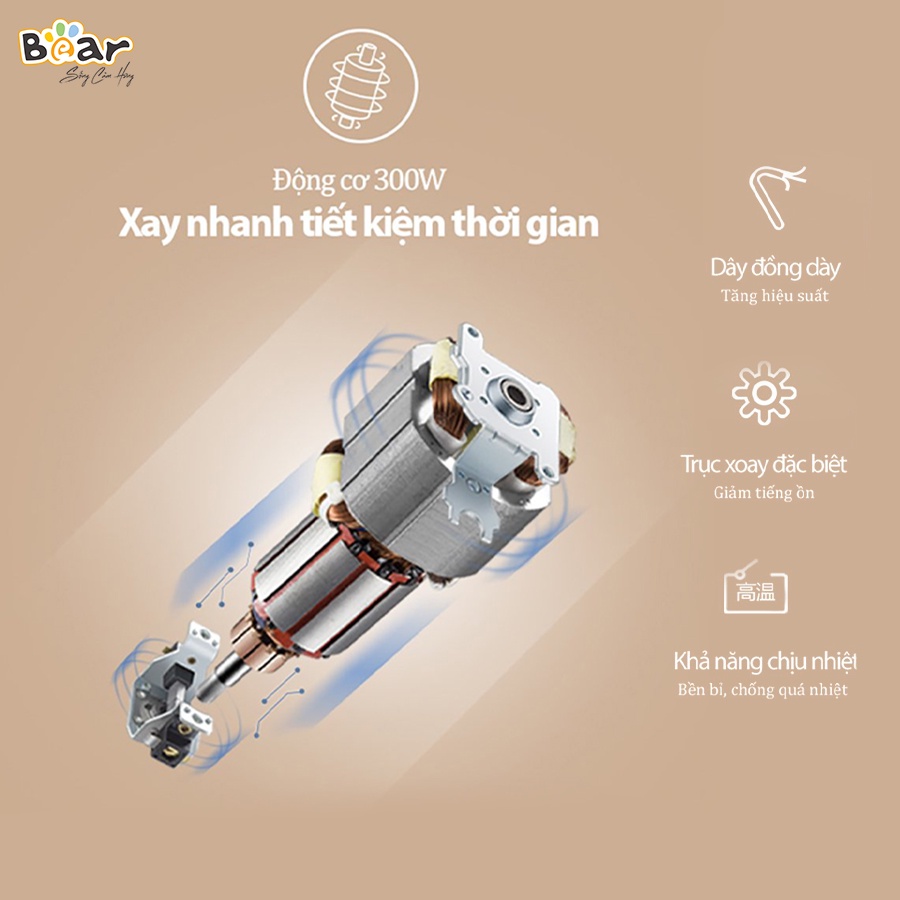 [Bear Chính Hãng]Máy xay đa năng Bear 2L QSJ-B03Y7 màu xám. công suất 300W, dung tích 2L bằng Inox 304, cối thủy tinh