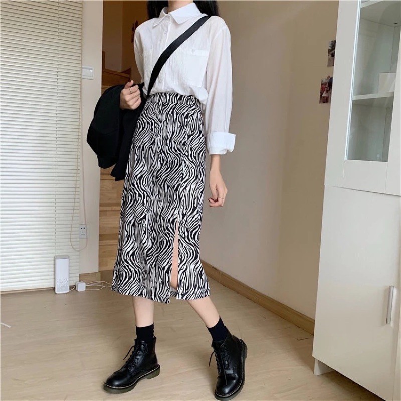 Chân Váy Dài Nữ Hoạ Tiết Ngựa Vằn Cạp Cao Xẻ Tà Ullzang | BigBuy360 - bigbuy360.vn