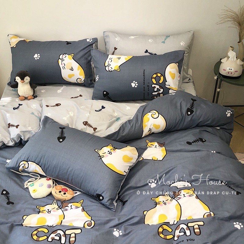 [VẢI SIÊU ĐẸP] BỘ CHĂN GA GỐI COTON POLY NHỮNG CHÚ MÈO MẬP MẠP SIÊU XINH | BigBuy360 - bigbuy360.vn