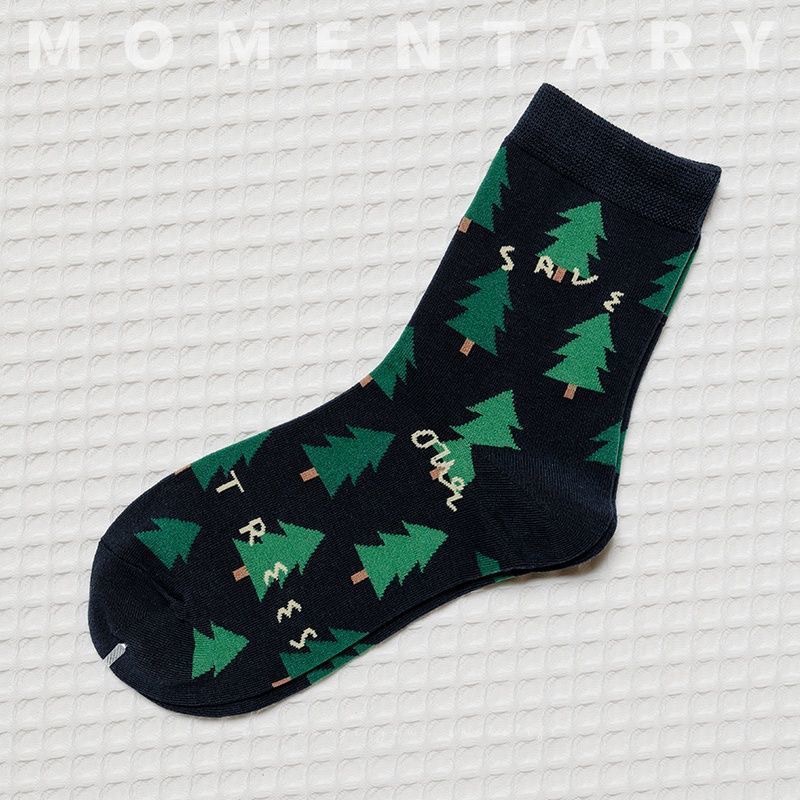 Vớ Ống Trung Bình In Họa Tiết Cây Cối Mùa Thu Phong Cách Nhật Bản Cho Nữ Sinh