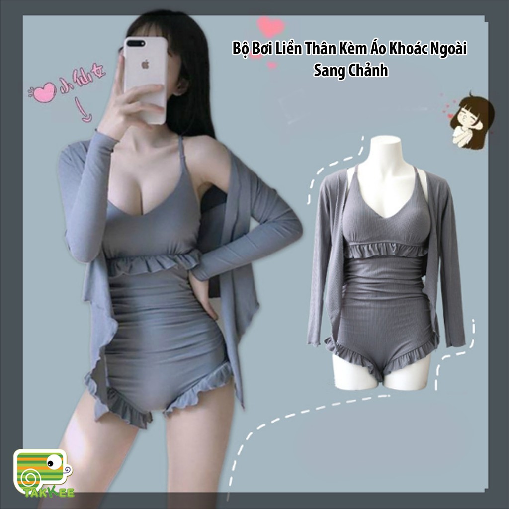 Bikini, Đồ Bơi Nữ Cao Cấp Liền Thân Tặng Kèm Áo Khoác Ngoài Sang Chảnh