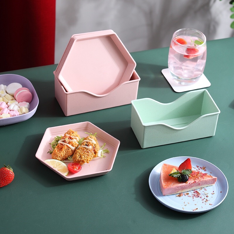 BỘ ĐĨA KÈM KHAY ĐỰNG MÀU PASTEL SIÊU XINH ĐỦ KIỂU DÁNG