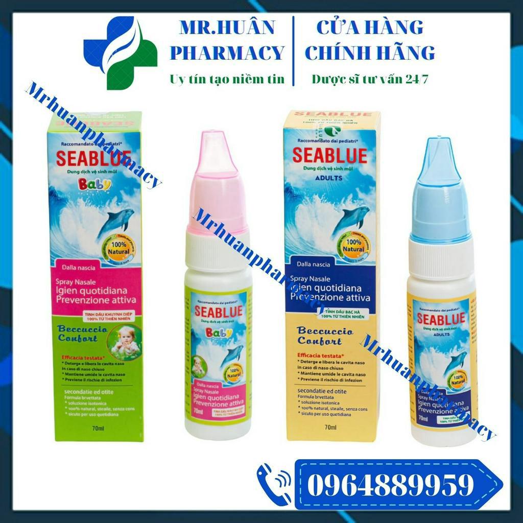 Dung dịch vệ sinh mũi Seablue - Chứa tinh dầu khuynh diệp dành riêng cho trẻ em và tinh dầu bạc hà dùng cho người lớn