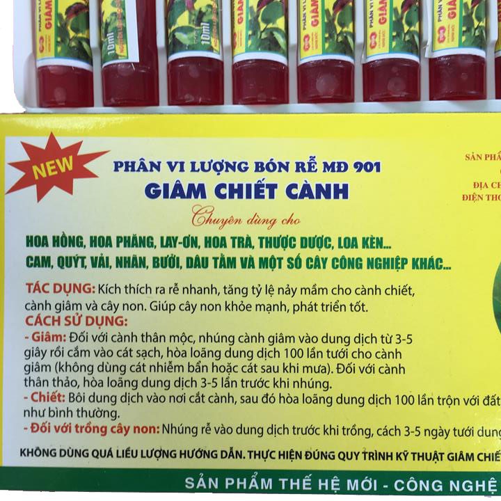 Vỉ 10 ống kích thích ra rễ chuyên dùng cho giâm, chiết cành MĐ 901