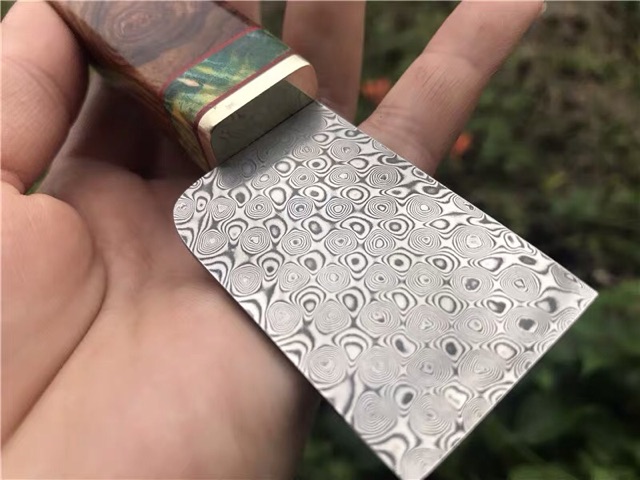 Dao chặt da thủ công handmade thép Damascus