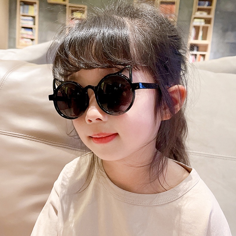 Kính Mát Gọng Tròn Hình Tai Mèo Dễ Thương Thời Trang Cho Bé Trai Và Gái