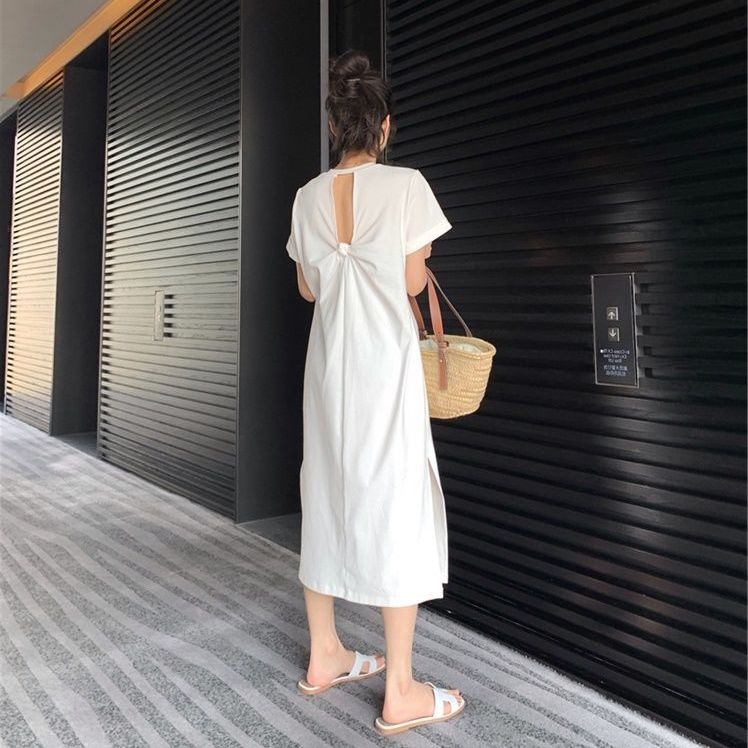 Đầm Thun Tay Ngắn Dáng Dài Vải Cotton 100 Màu Trơn Thời Trang Mùa Hè Cho Nữ