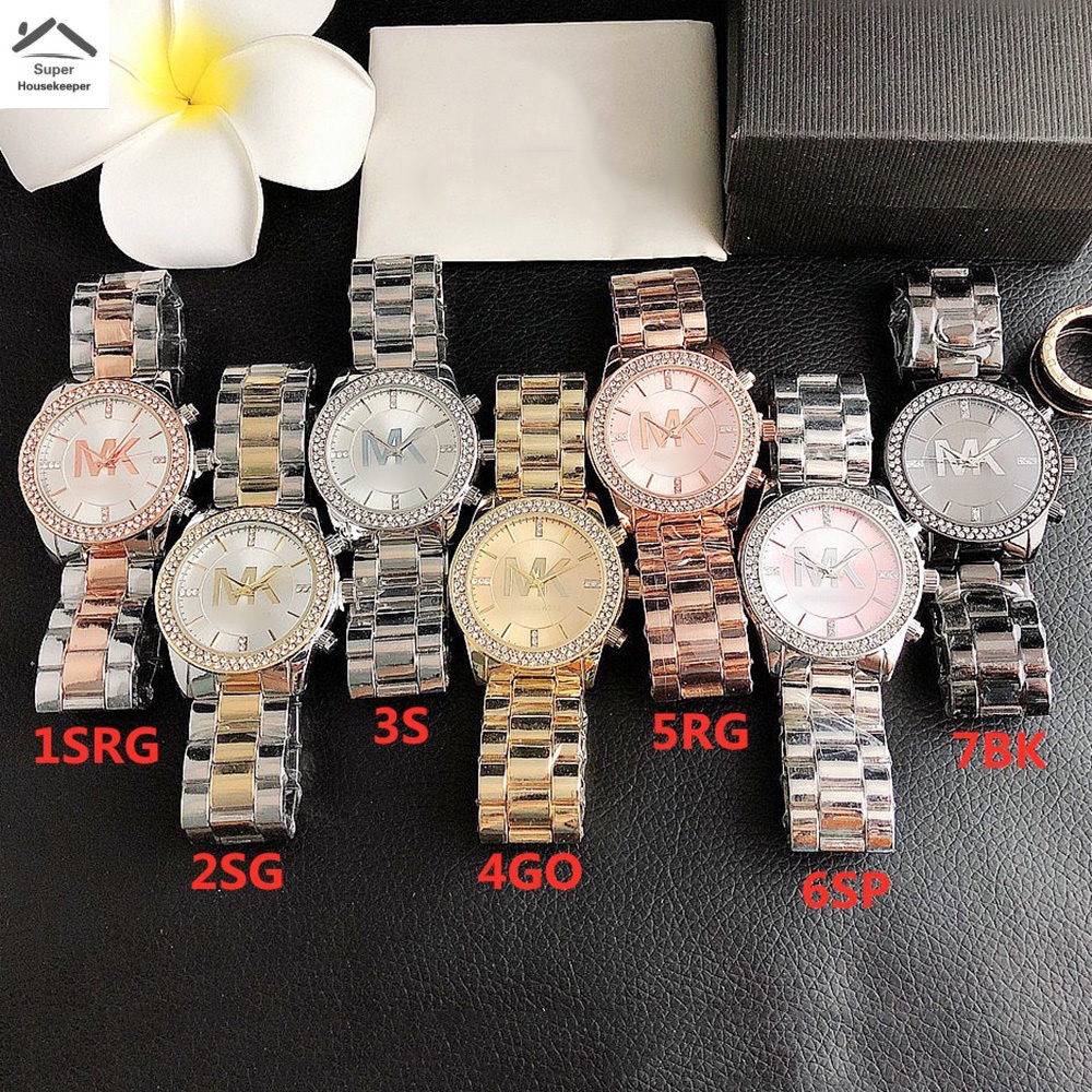 Mk Đồng Hồ Đeo Tay Dây Inox Đính Đá Thiết Kế Đơn Giản Thời Trang Cho Nam Và Nữ