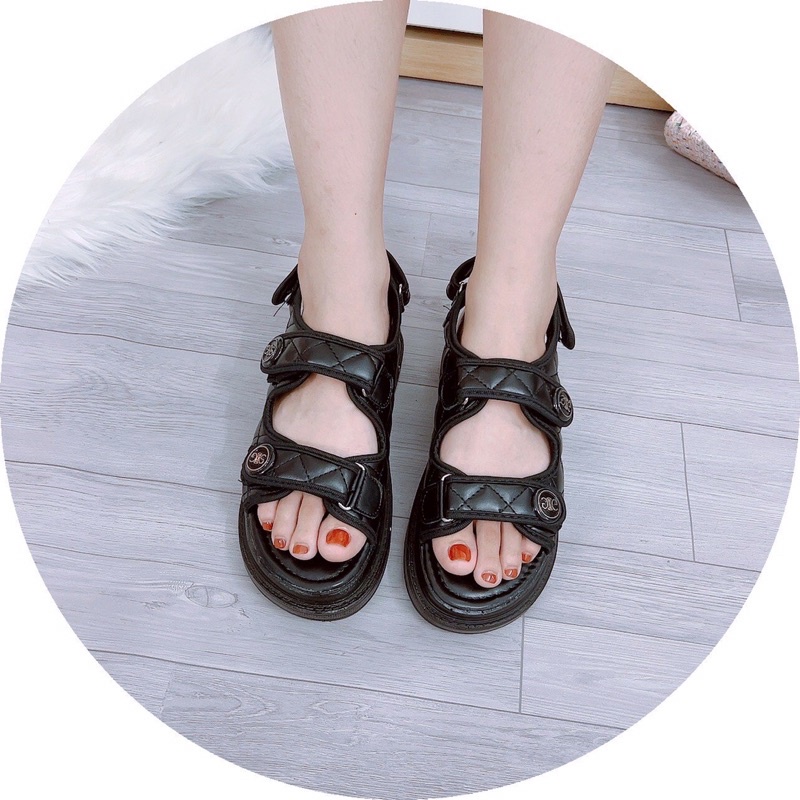 Bán sỉ-Dép sandal học sinh nữ quai dán tag tròn XX độn đế 3cm