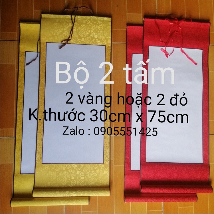 Bộ 2 tấm biểu lụa viết thư pháp 30cm x 75cm.Giấy viết thư pháp. Nghiêng, giấy, bút, mực viết thư pháp.