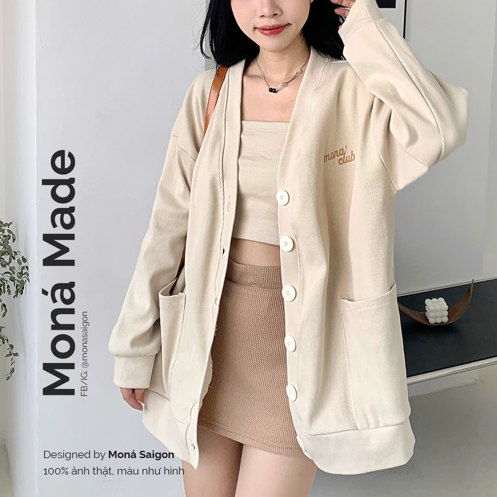 MONÁ Set áo khoác len cardigan cổ chữ V có nút TIARA SET | Bản limited