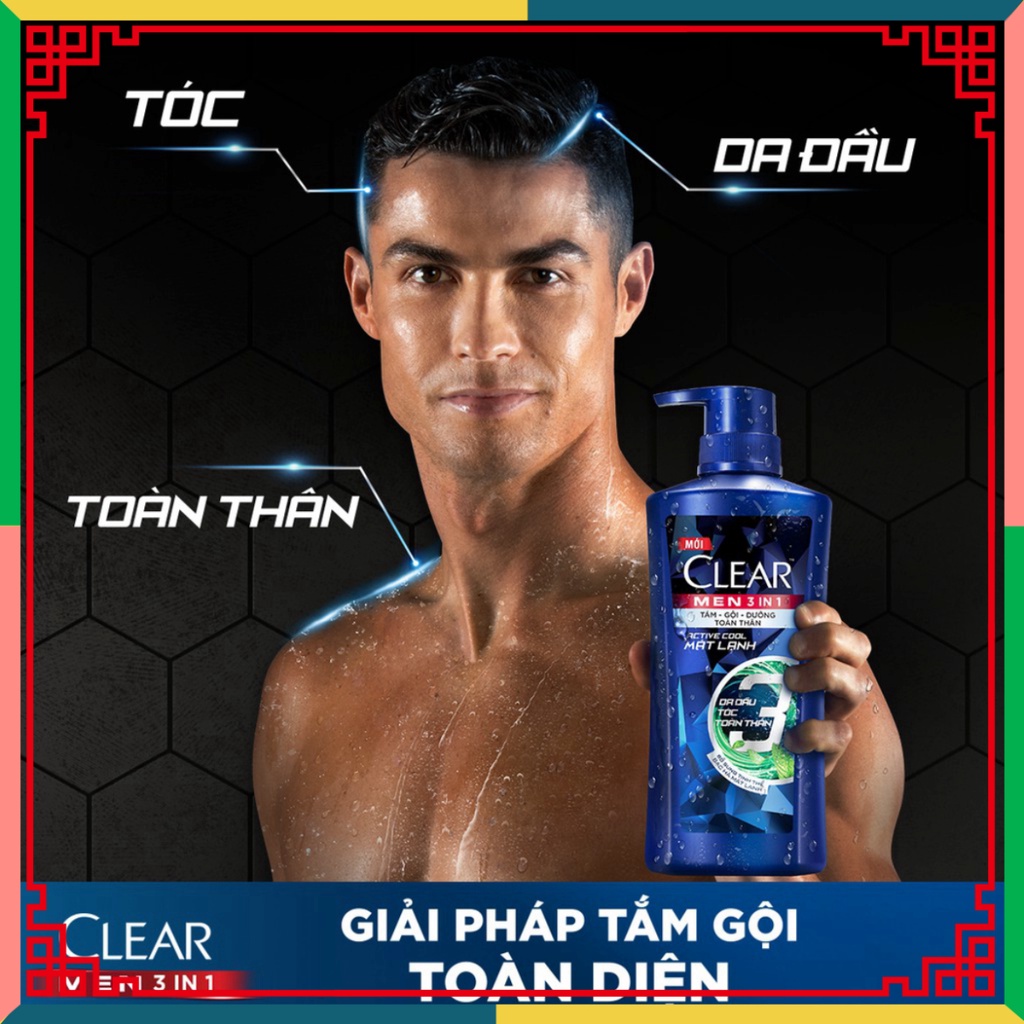 Dầu Tắm - Gội - Dưỡng Mát Lạnh 3 trong một cho nam Clear Men Active 630g ( Đại lý Ngọc Toản)