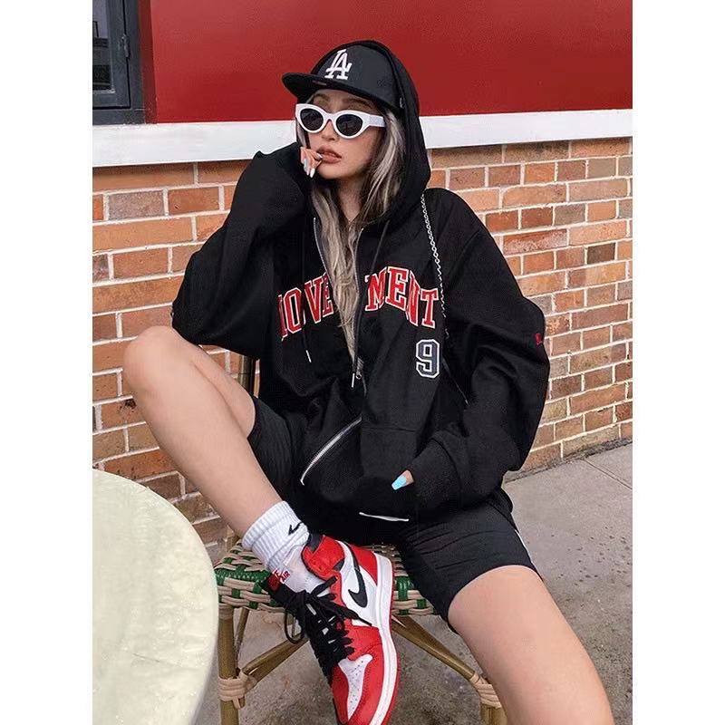 Áo khoác mũ trùm dài tay in họa tiết phong cách mùa thu cho phái nữ | BigBuy360 - bigbuy360.vn