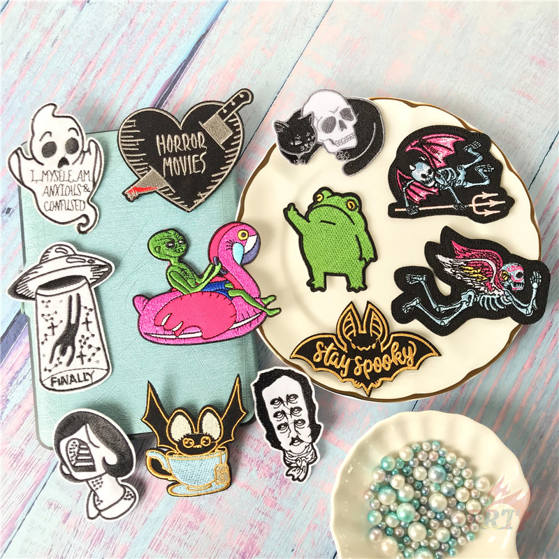 ☸ Hip-Hop Art - Punk Iron-On Patch ☸ 1Pc Frog Alien Ghost Skull DIY Sew on Iron on Badges Patches