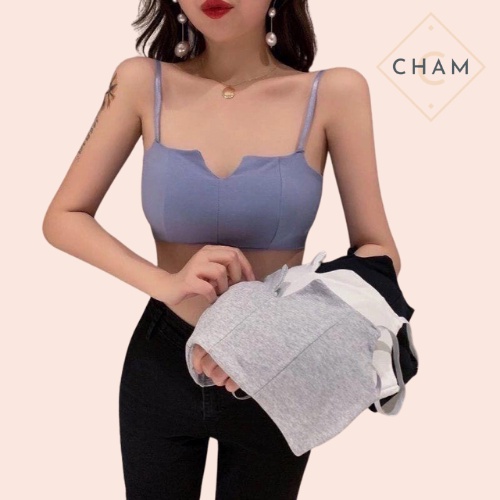Áo ngực không gọng nhún lưng, áo bra 2 dây bánh bèo cao cấp + kèm mút xẻ ngực xinh xắn