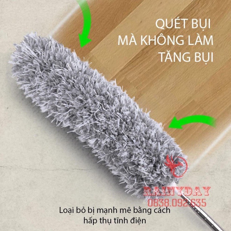 Chổi Quét Trần Bằng Sợi Vải Siêu Nhỏ Inox Cán Dài Cao Cấp Đầu Chổi Linh Hoạt 00989