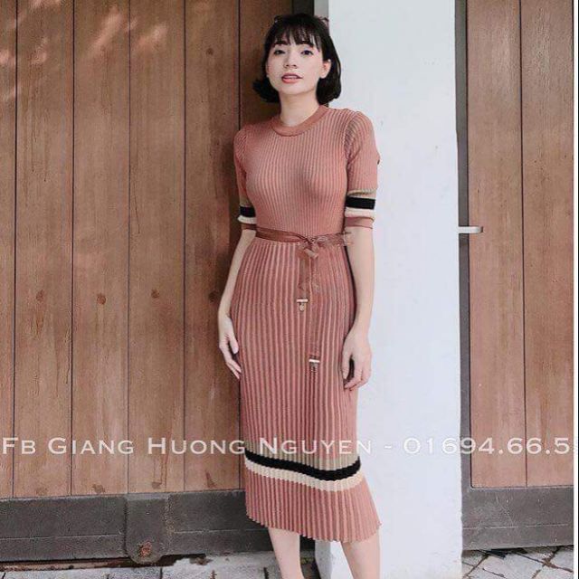 Váy len suông viền kẻ kèm đai hàng QCL1 về sẵn tại shop M073399k/váy