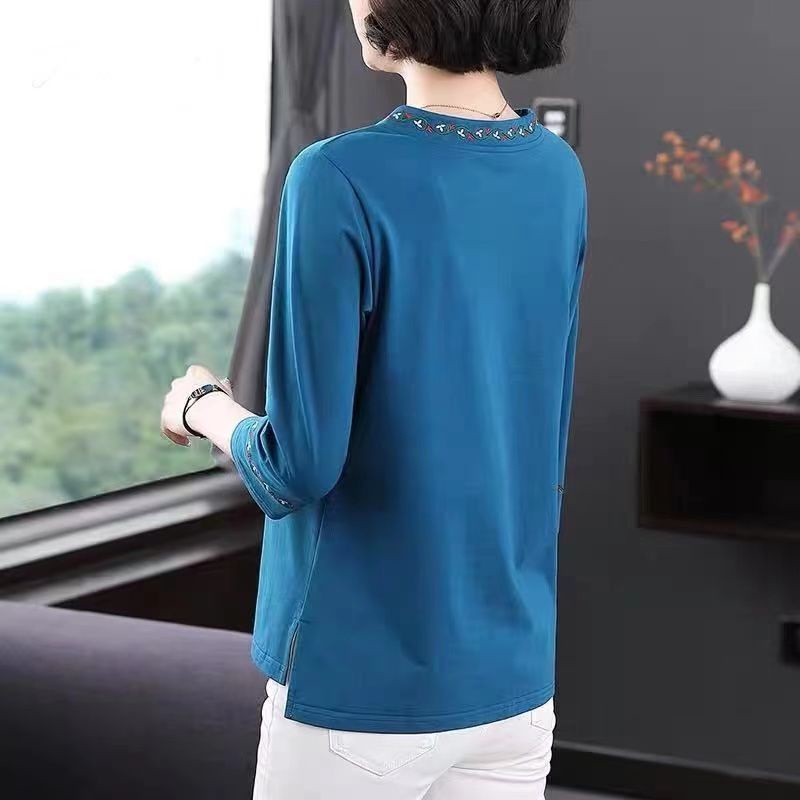 Áo Thun Cotton Tay Dài Dáng Rộng Thời Trang Cho Phụ Nữ Trung Niên