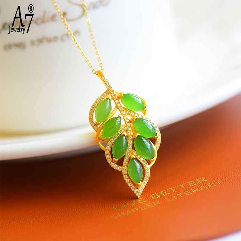 Vòng cổ Bạc S925 Mặt Đá Mã Não Xanh Lá Chống Thấm Nước Lên Màu Nhanh