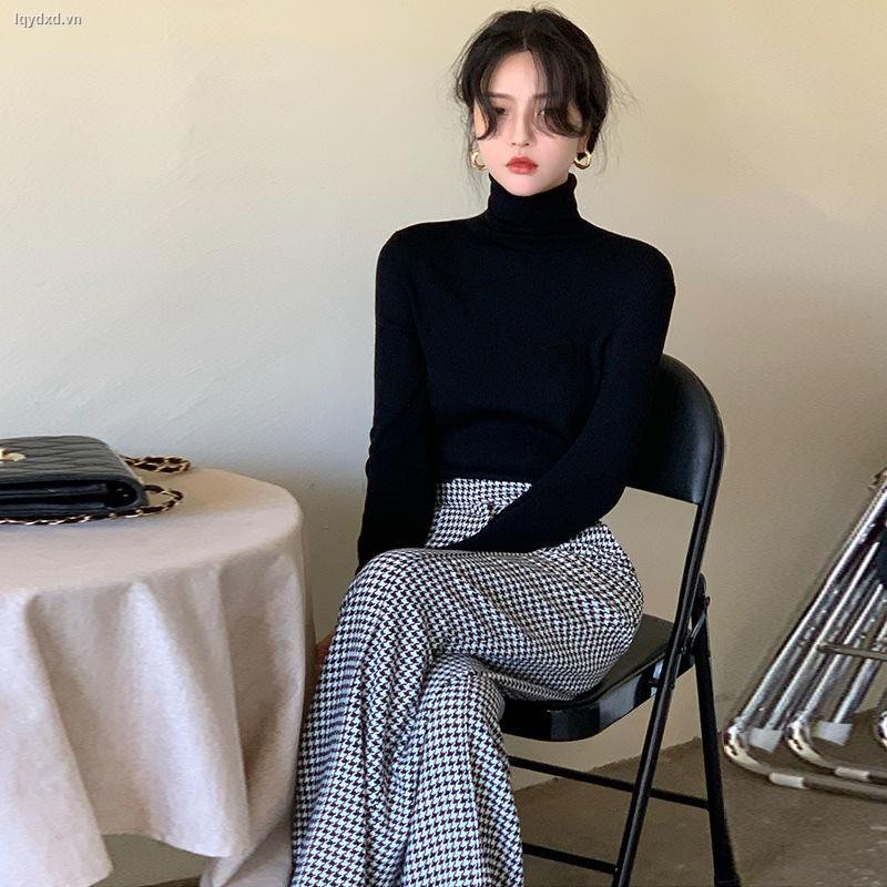 Quần ống rộng họa tiết kẻ sọc ca rô phong cách cổ điển thời trang cho nữ