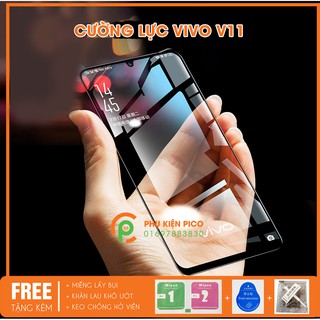 cường lực vivo v11 - kính cường lực vivo v11 2018 full viền ( tặng miếng lấy bụi, khăn lau, keo viền )