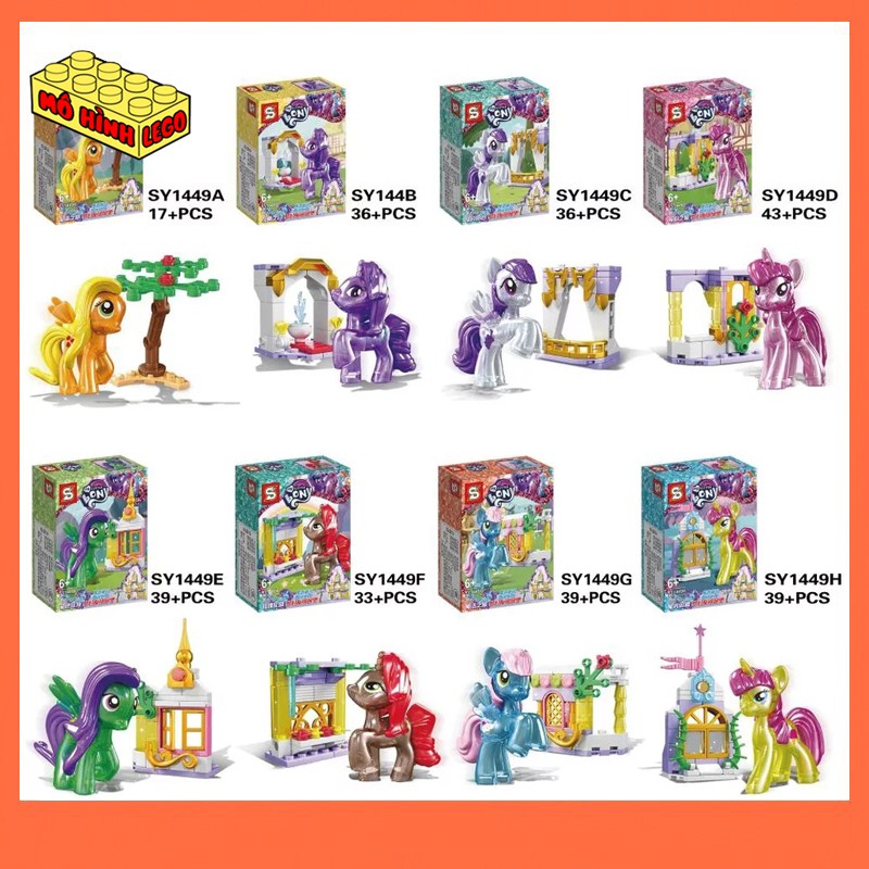 Đồ chơi xếp hình lego giá rẻ 8 trong 1 SY1449 mô hình những chú ngựa Pony bé nhỏ dễ thương chất liệu nhựa trong cho bé