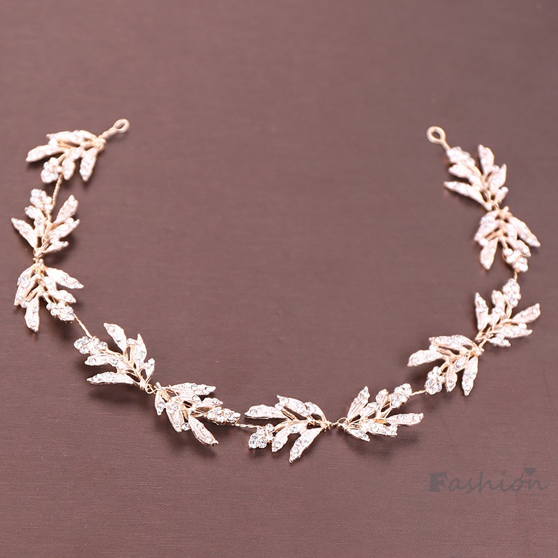 Băng Đô Cài Tóc Hình Lá Đính Đá Sang Trọng Cho Cô Dâu